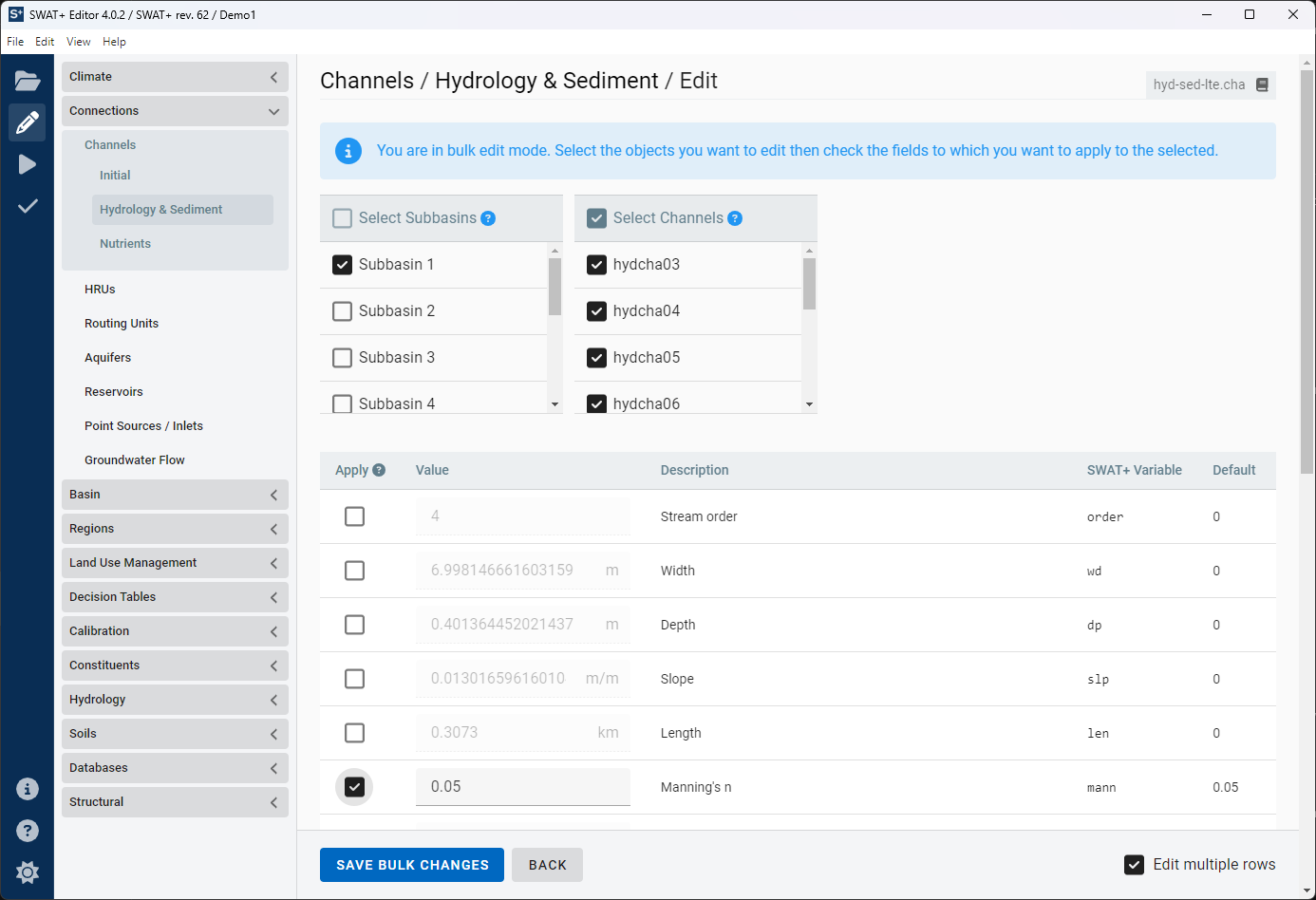 Example edit form in bulk editing mode